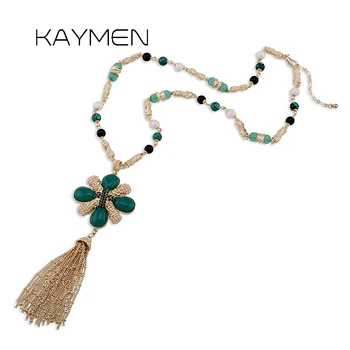 

KAYMEN Luxury Handmade Chains with Four Leaf Clover Pendant Chains Tassels Necklace Pendant inlaid Rhinestones Pearls Necklace