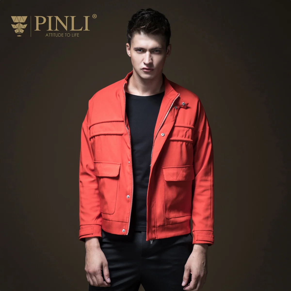 

Denim Jacket Militar Regular Pinli Product Made Men's Pure Color Of New Fund Of Autumn B183304464 Collar Men Casual Jacket Coat