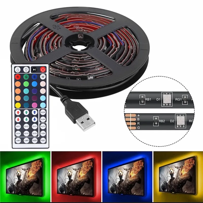 4x50 см/2x50 см + 2x100 USB 5V Светодиодная лента 5050 SMD RGB 60 светодиодов/m Белый PCB/Черный PCB DC5V