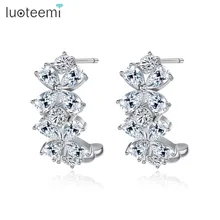 LUOTEEMI, уникальный дизайн, полукольцевые серьги-гвоздики в виде цветка для женщин, вечерние, свадебные, блестящие, CZ, модные ювелирные изделия, двойной цвет, Brincos