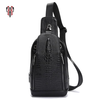 

TIANHOO Mini man bag alligator pattern cell phone wallets cow leather chest bags shoulder corssbody sport men bags