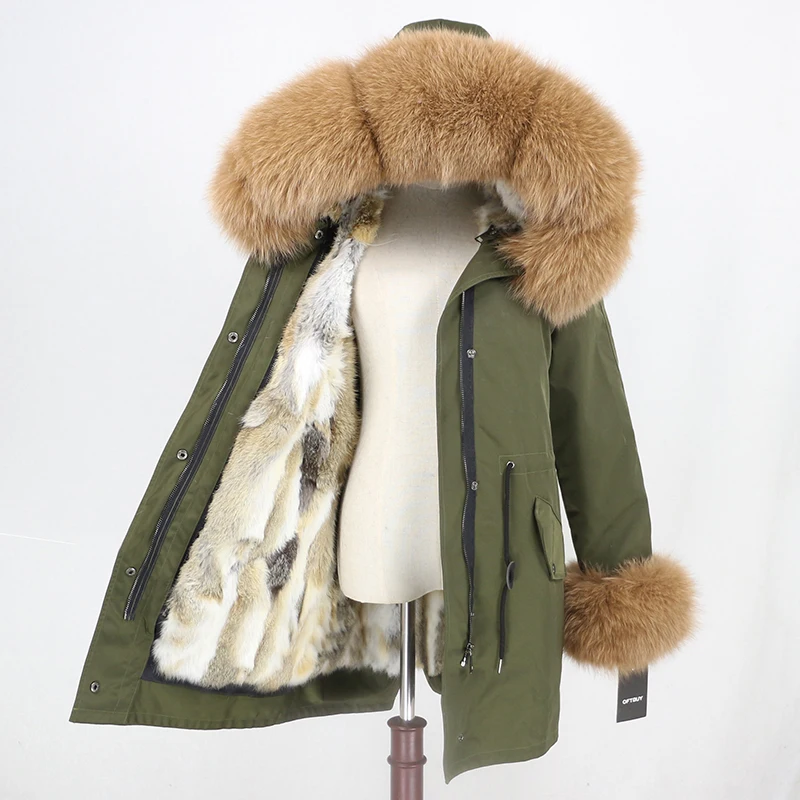green camel Пальто из натурального меха брендовая зимняя куртка Женская водонепроницаемая парка натуральный Лисий меховой воротник манжеты кроличий мех верхняя одежда на подкладке Съемная Новинка - Цвет: green camel
