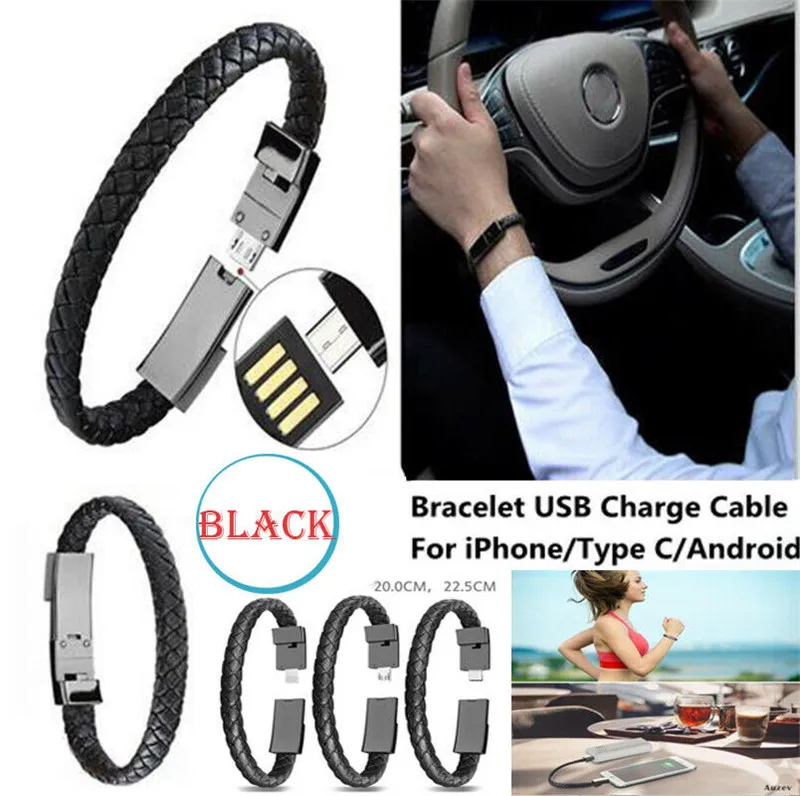 

Leather Sports and Portable Bracelet USB Fast Multi-style Charger Cable Data Line Adapter for Iphone Android and Type C