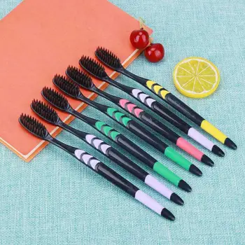 

5pcs/10pcs Soft Toothbrush Bamboo Charcoal Black Ultra Nano Cleaning Adult Oral Care Practical Anti-Skid Handhold Tooth Brush