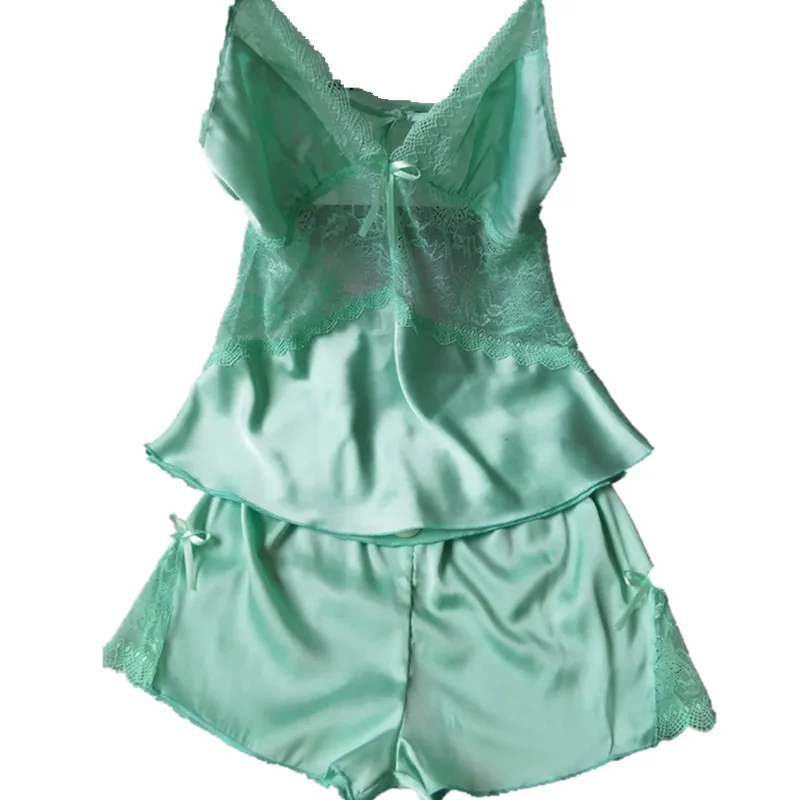 New Arrival Summer Sexy Women Green Nightwear Pijamas Sets Free