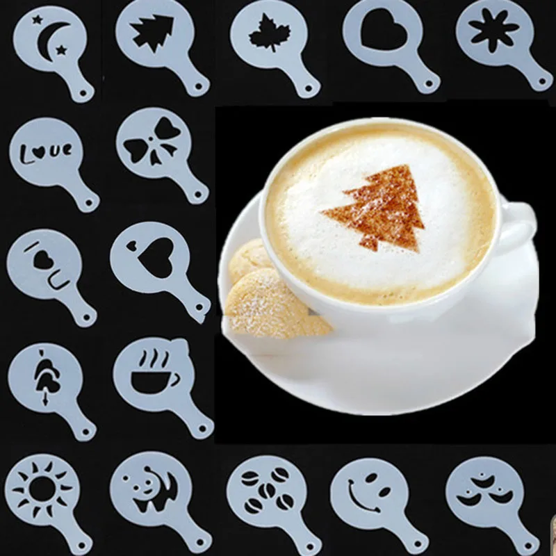 

MICCK 16pcs Coffee Cappuccino Latte Art Barista Tools Stencils Cake Duster Templates Coffee Accessories Gusto Coffee Printing