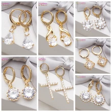 Yunkingdom свадебные золотые серьги с белым кубическим цирконием, Висячие/Висячие серьги для женщин, 7 различных модных украшений