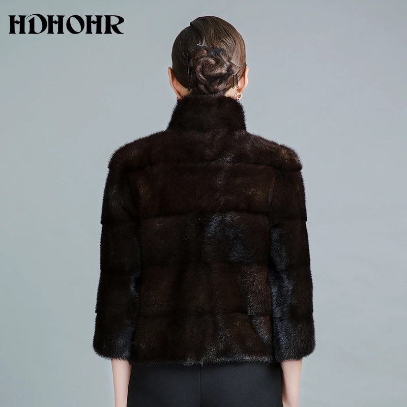 HDHOHP 2017 New Fashion Real Mink Fur Coats Of Women Short Slim Genuine Leather Good Quality Warm Winter Natural Fur jackets Coats