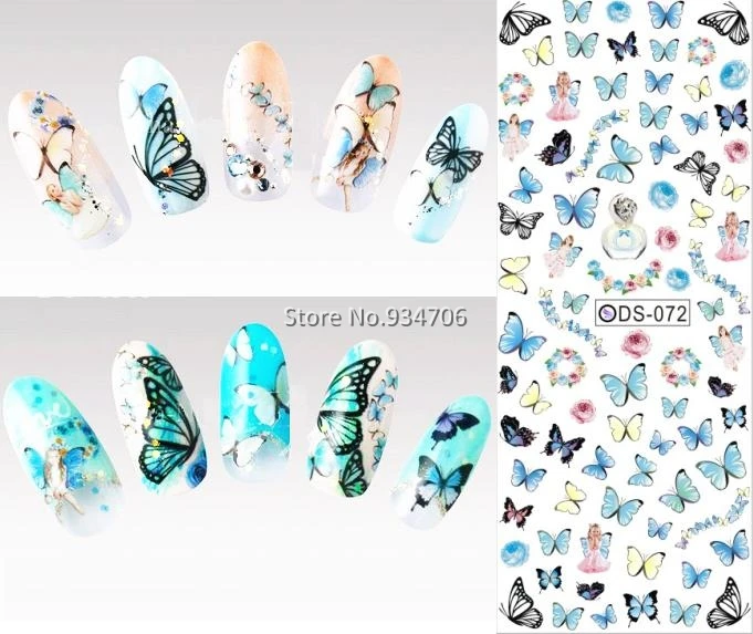 DS072 2015 Nail Design Water Transfer Nails Art Sticker Colored Butterfly Nail Wraps Sticker Watermark Fingernails Decals