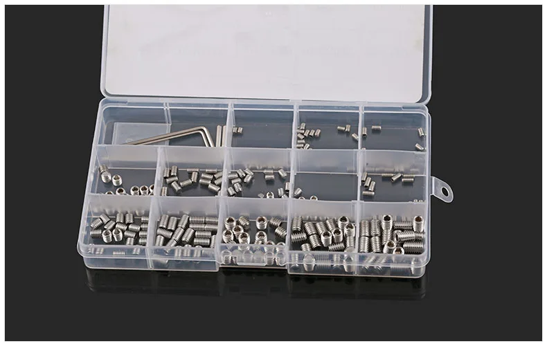 

260pcs/pack DIN913 flat set screws hex socket Chimi screws M3 M4 M5 M6 screw headless Top wire machine screw with plastic box