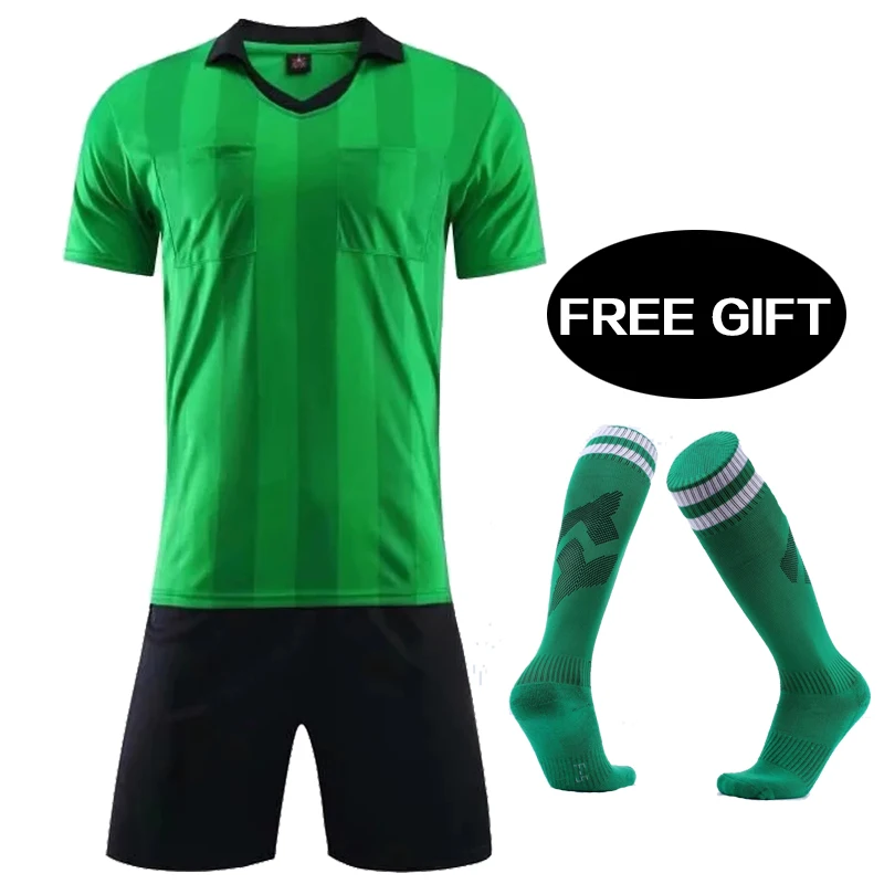 mens A+++ soccer tracksuits 2018 referee soccer jerseys maillot de foot training football shirt referee judge uniform soccer set