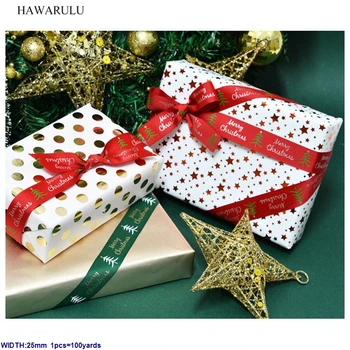

HAWARULU 1pcs 2.5cm 100yards DIY Christmas ribbon butterfly decorative materials cloth festival gift packaging ribbon fabric