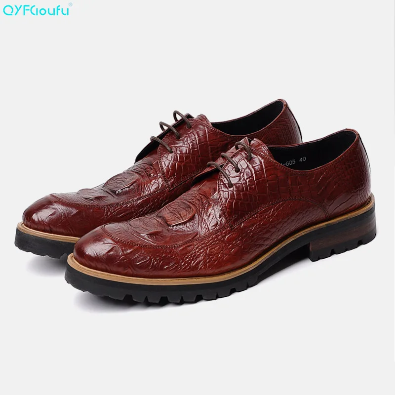 

Luxury Designer Italian Men Dress Shoes Oxford Genuine Leather Crocodile Pattern Black Wine Red Fashion Business Shoes