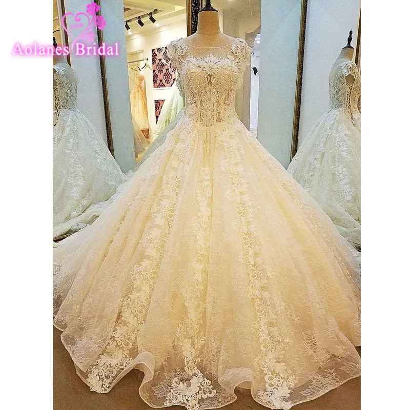 Vestidos De Noiva Lace Wedding Dresses 2017 New Sleeveless Scoop Neck Appliques Ribbon Ball Gown Robe Mariage Bridal Dress | Свадьбы и