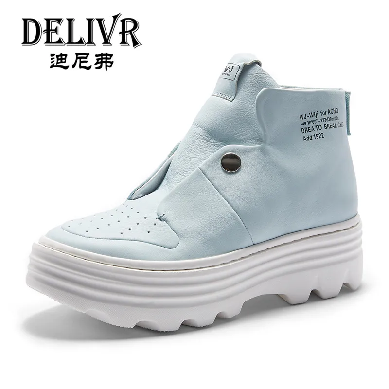 

Delivr Blue Genuine Leather Male Sneakers Men Sports Shoes Lace Up High Top Unisex Casual Shoes Vulcanized Shoes Men High Top