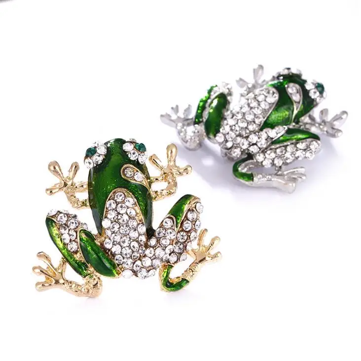

New Fashion Rhinestone Green Frog Brooch Unisex Cute Animal Brooch Pin Women Men Dress Coat Accessories High Quality Ornament