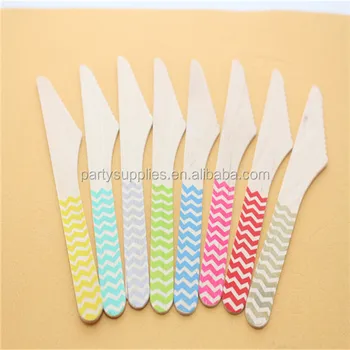 

Free Shipping 6.5'' 16.5cm Polka Dot Striped Chevron Wooden Cutlery Wedding Birthday Christmas Party Wooden Knife
