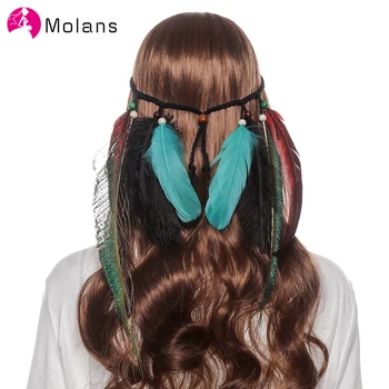 

Molans Right Left Arrows Feather Headbands Natural Feathers Festival Rave Female Headpieces Bohemian Feather Women Accessories