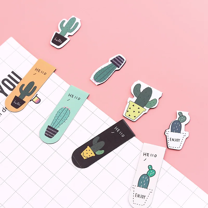 

2PCS Kawaii Cute Cactus Magnetic Bookmarks Books Marker of Page Student Stationery School Office Supply Paper Clip