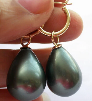 

free shipping 13377 WOW 20mm drip black south sea shell pearl dangle earring