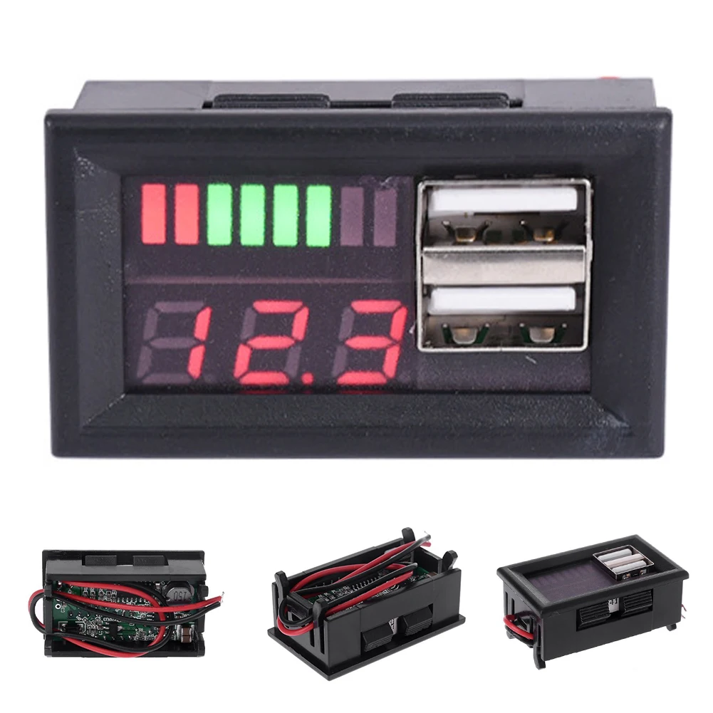 

12V Led Energy Saving Motorcycle Car Voltmeter Multifunctional Low Heat Voltage Battery Panel Dual USB Digital Display Durable
