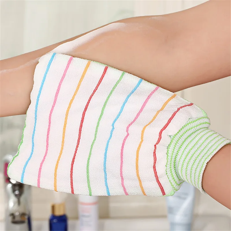 2PC/Stripe Shower Towel Magic Peeling Glove Exfoliating Bath Glove