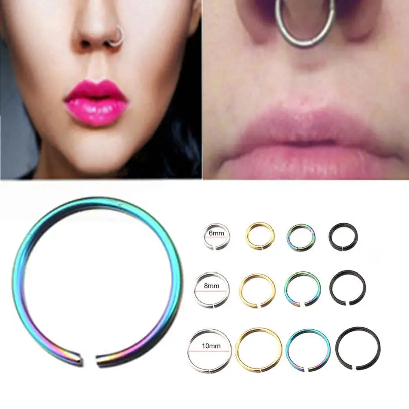 Unisex Hoop Style Stainless Steel Round Nose Ring Piercing Earring Stud