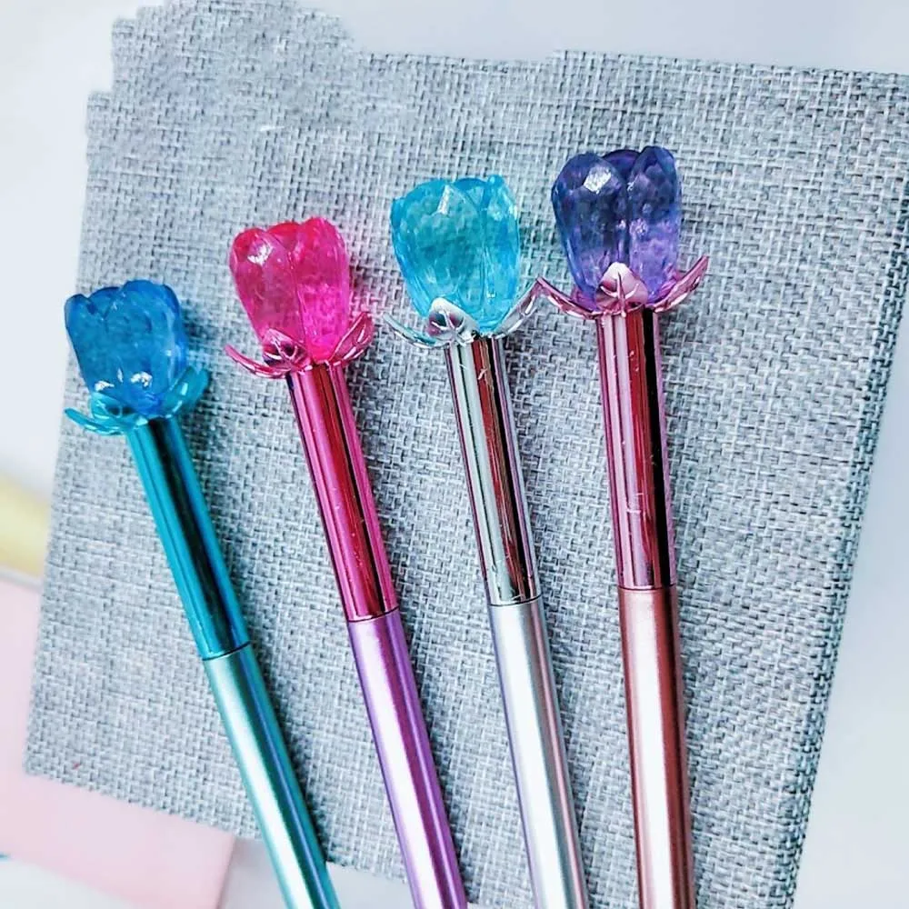 Rosa de Cristal para Crianças Kawaii Lápis Conjunto 0.5mm Azul Preto Tinta Cor Canetas Escritório Escola Escrita Papelaria Coreano 12 Pçs Gen 4 de cristal para crianças escritório escola escrita papelaria coreano