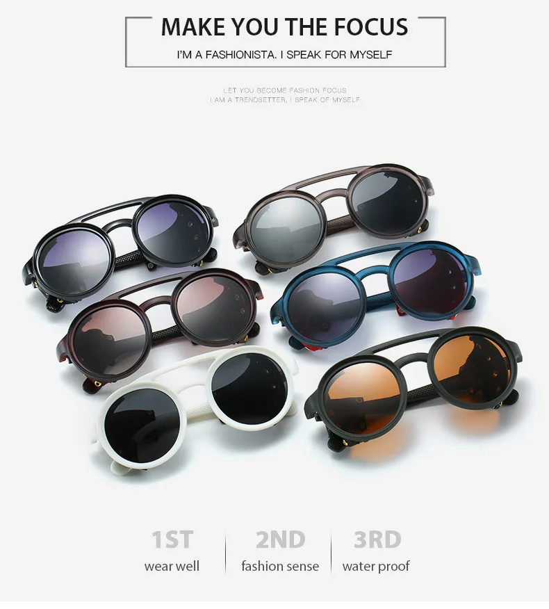 Винтажные круглые солнцезащитные очки в стиле стимпанк мужские роскошные брендовые панк женские оттенки боковая защита Ретро солнцезащитные очки для женщин