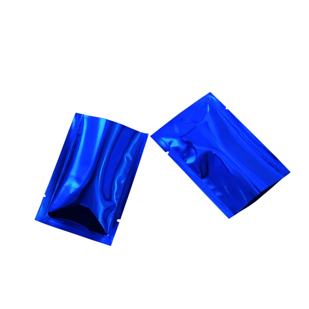 

100pcs/lot 9*13cm Blue Glossy Surface Flat Open Top Aluminum Foil Packaging Bag Retail Coffee Powder Tea Vacuum Food Storage Bag