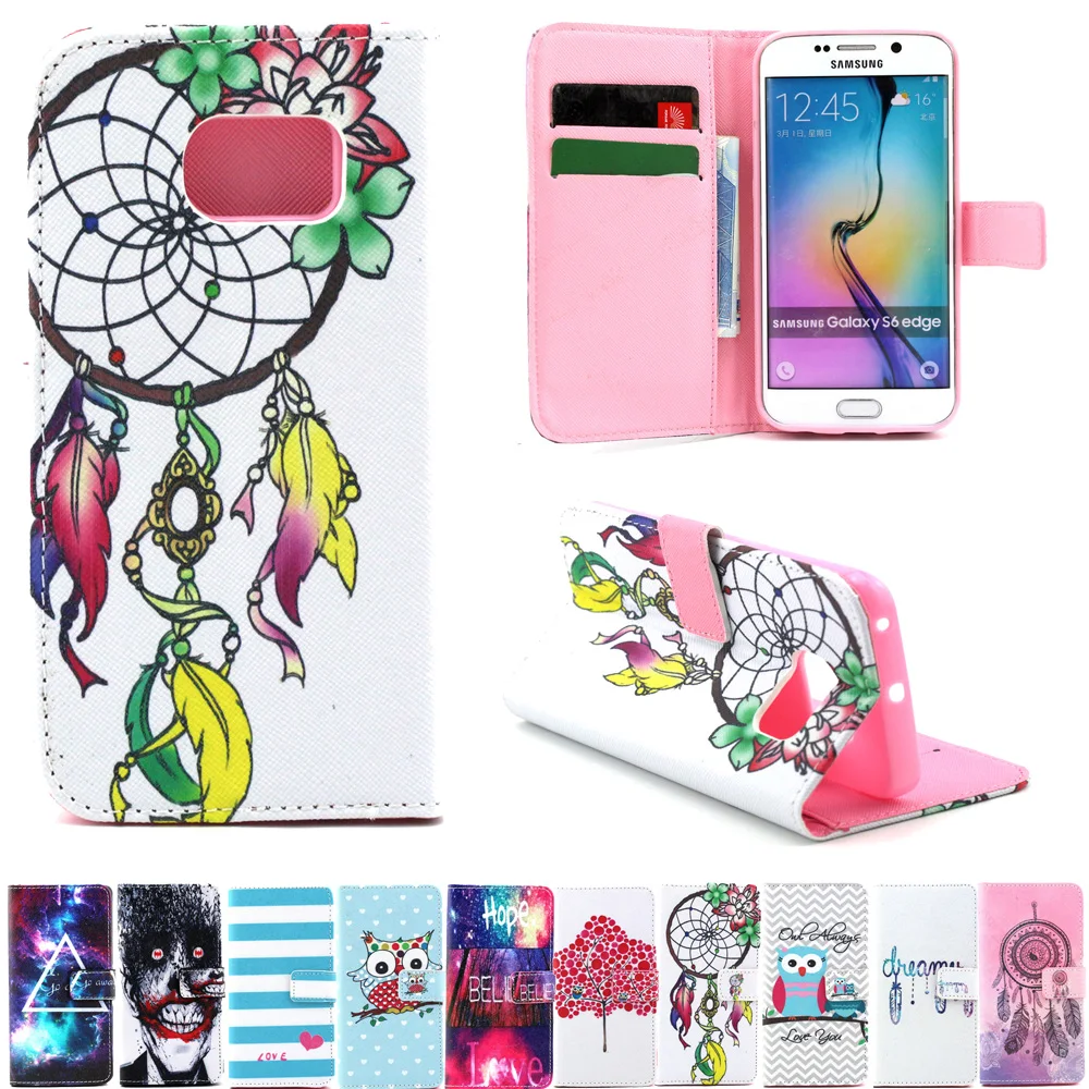 Colorful Pattern Leather Case For Samsung Galaxy S6 Edge G9250 Wallet Flip Cover Coque Phone Funda Capa | Мобильные телефоны и