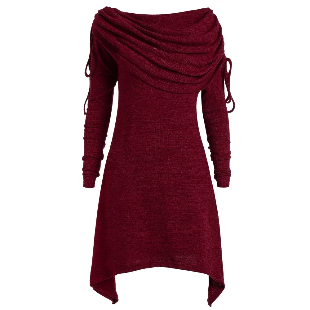 Женские топы и блузки размера плюс 5 XL, модная однотонная длинная туника с отложным воротником и рюшами, одноцветная Блузка camisa feminina L3 - Цвет: Красный