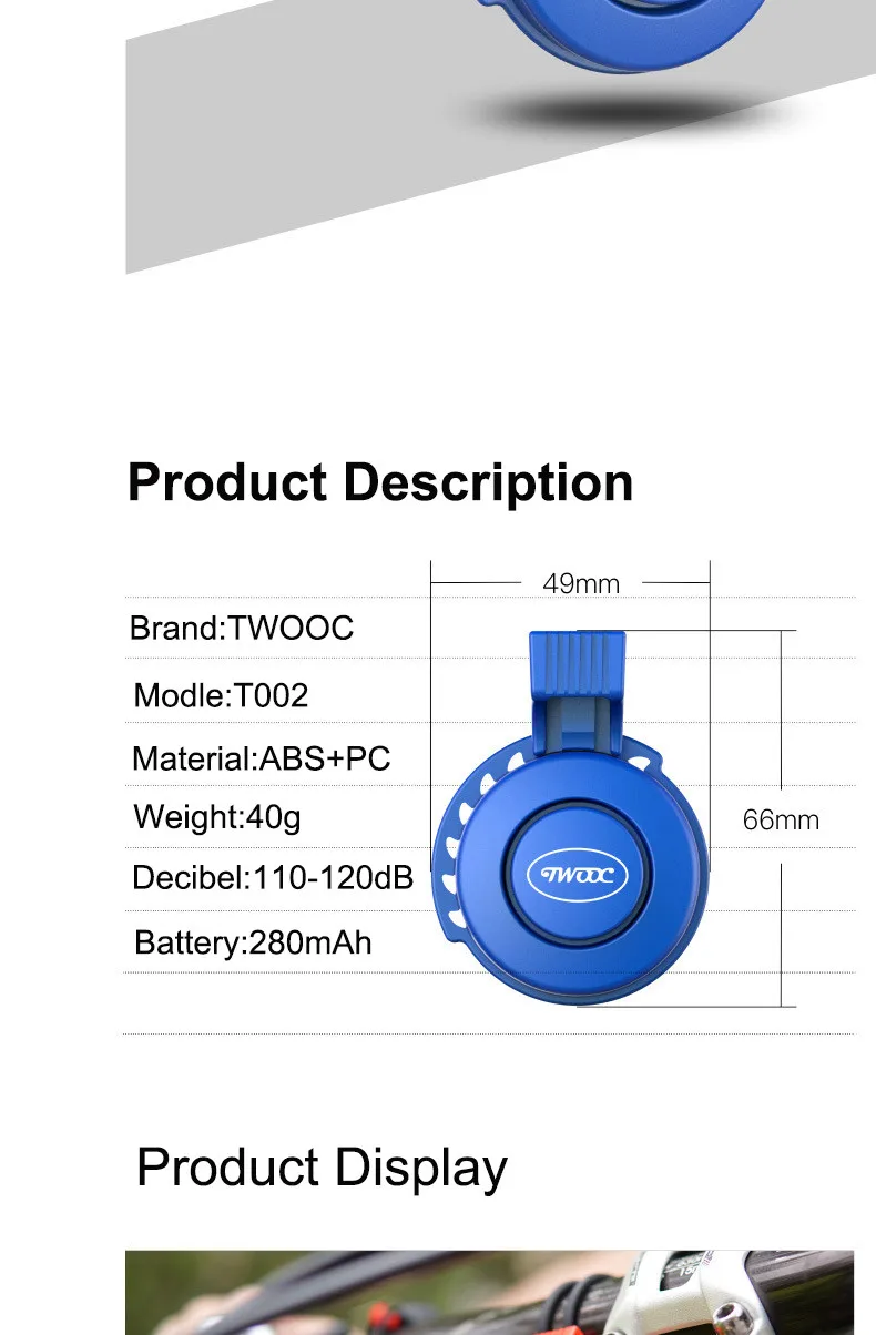 TWOOC обновленный велосипедный электронный звонок 100dB Город Езда на велосипеде Водонепроницаемый клаксон велосипедный USB Charing аудио сигнал тревоги колокольчики