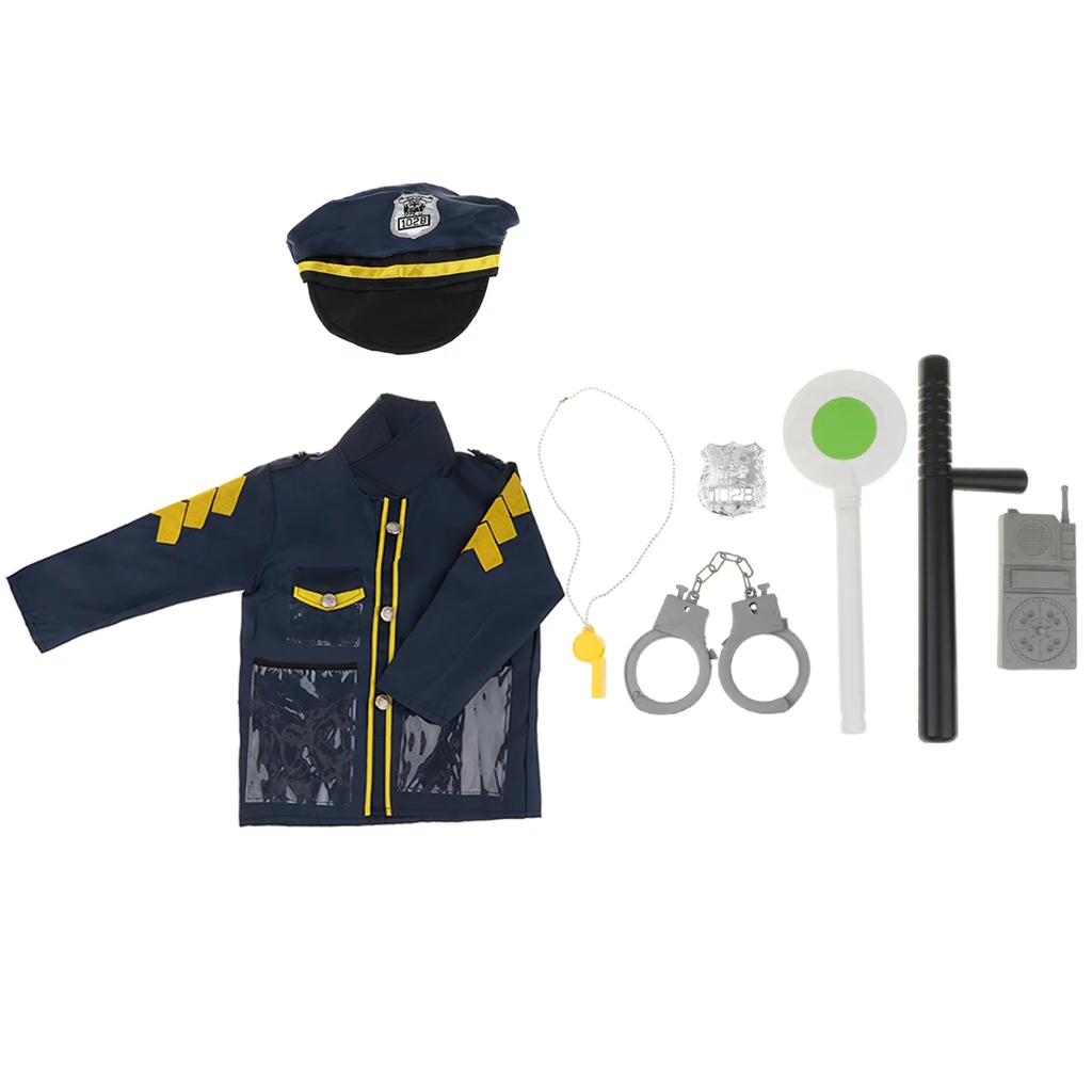 9Pcs/ set Police Officer Set Kid Role Play Toy Megaphone w/ Siren Sounds Uniform Hat Handcuff Props Kit for Policeman Pretend