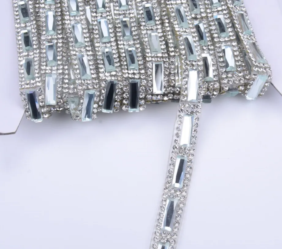 

1cm width AAA 5*15mm clear Hotfix Rhinestone Banding Heat Transfer Motifs Iron On Mesh Strass Crystal Decorative Sewing Trim