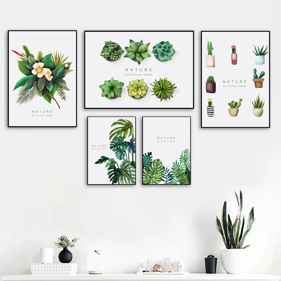 

Flower Monstera Leaves Cactus Succulents Wall Art Canvas Painting Nordic Posters And Prints Wall Pictures For Living Room Decor