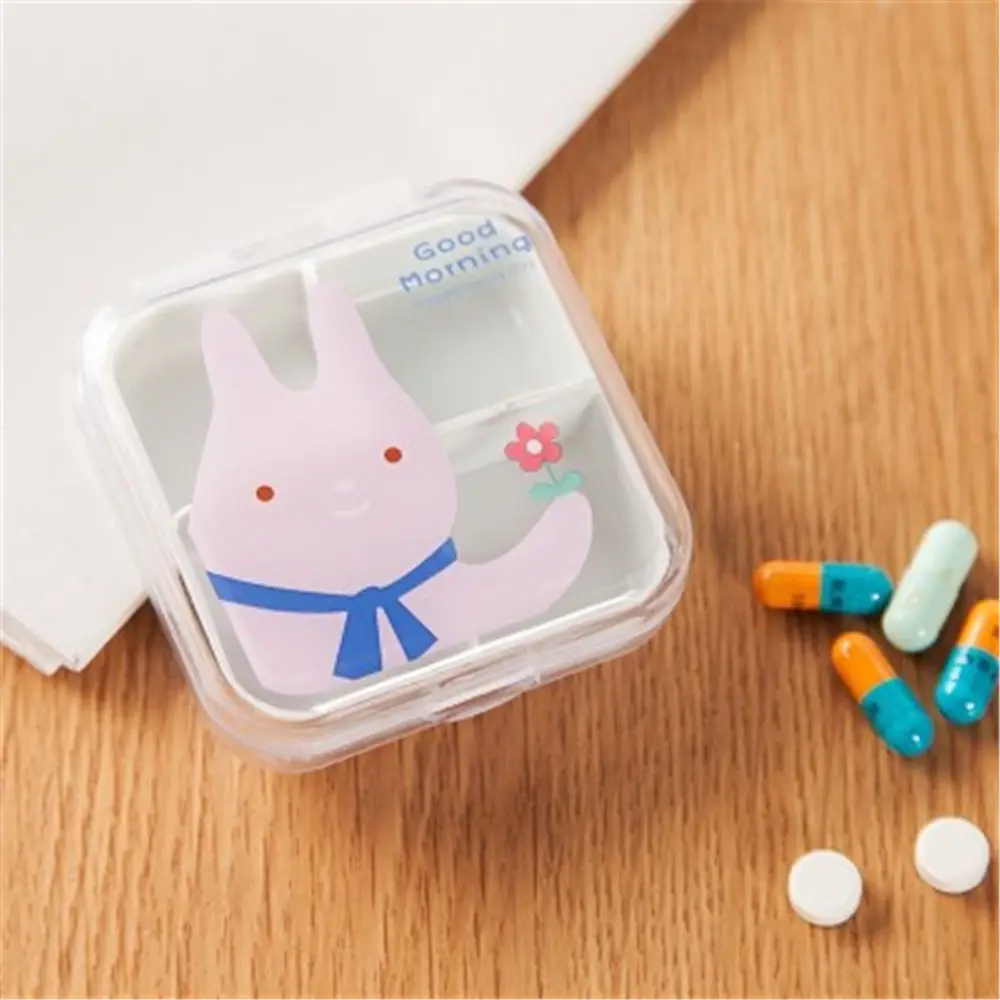 Портативный мини-мультяшный пластиковый чехол для таблеток, медицинский чехол для здорового ухода, пустая коробка для лекарств для накладных ресниц - Цвет: rabbit