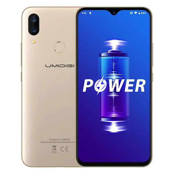 Золотой UMIDIGI Power Android 9,0 5150 мАч большая батарея 18 Вт 6,3 'FHD+ экран капли воды 4 Гб+ 64 Гб Helio P35 глобальная версия смартфона 16 МП - Цвет: Золотой