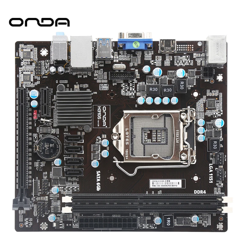 Onda H310S материнская плата LGA1151 Настольный DDR4 памяти объемом до 32 GB SATA3.0 PCI-E SSD HDMI, DVI/VGA/HDMI HD M-ATX процессор