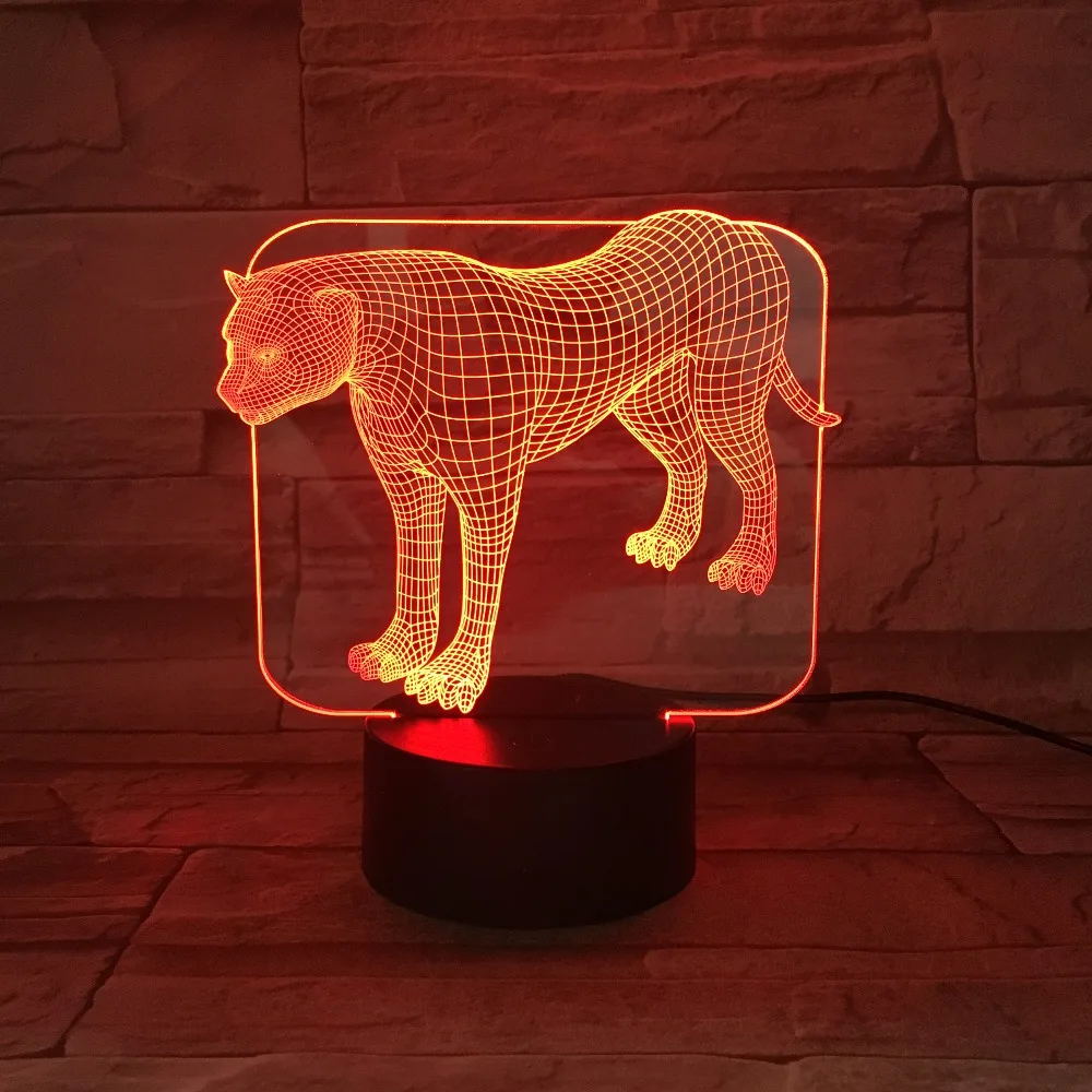 3D Illusion Lamp Transparent Acrylic LED Night Light Stand Leopard Desk