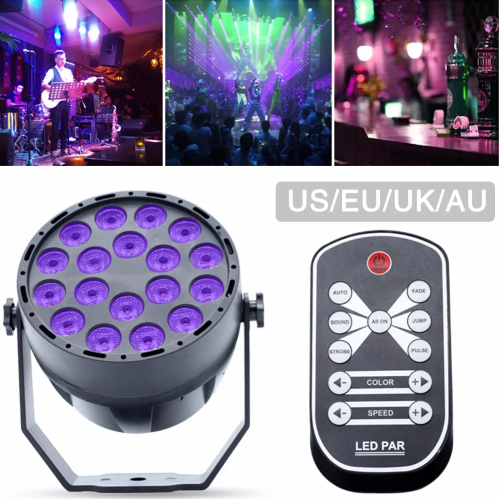 

Auto Sound Active DMX512 Master-slave 18W UV LED Stage Light Ultraviolet Black Light Par Light Spotlight lamp for Disco DJ Club