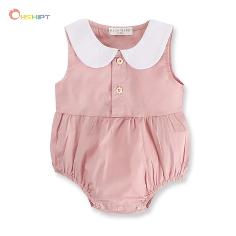 OBSHIPT Solid Baby Girls Bodysuit Cotton Newborn Jumpsuit Summer Baby