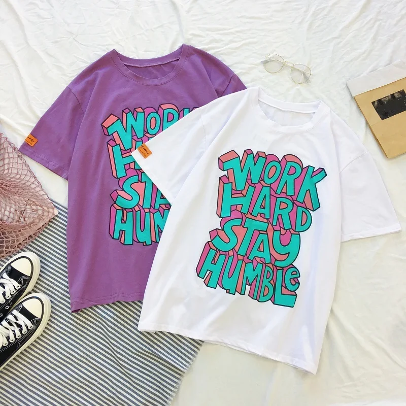 

Ladies Fashion Letter Print T-Shirt Summer 2018 Women Street Wear O Neck Short Sleeve Woman Tshirt Top