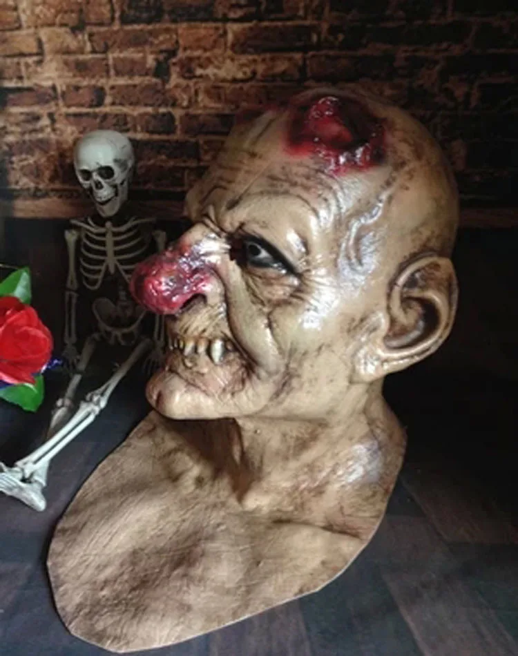 Страшная латексная маска зомби с красным носом для костюмированной вечеринки, Маскарадная маска для взрослых, Вечерние Маски для Хэллоуина