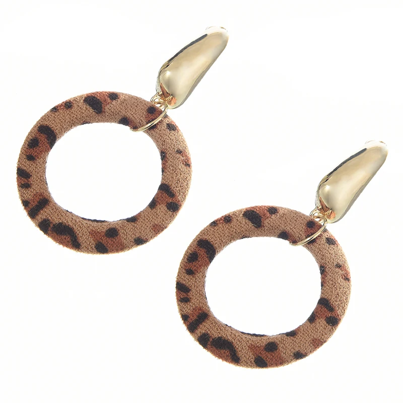 

Wuli&baby Retro Leopard Print Round Drop Earrings For Women Fashion Statement Earrings