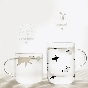 

Fresh Handmade Glass Mugs Polar Bear or Penguin Style Coffee Cups with Handle Mornin Glass Mug SH99