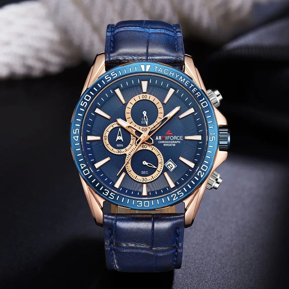 

ARMIFORCE Militray Mens Watches Date Quartz Wristwatch Business Leather Chronograph Watch Sport Man Watches Clock Reloj Hombre