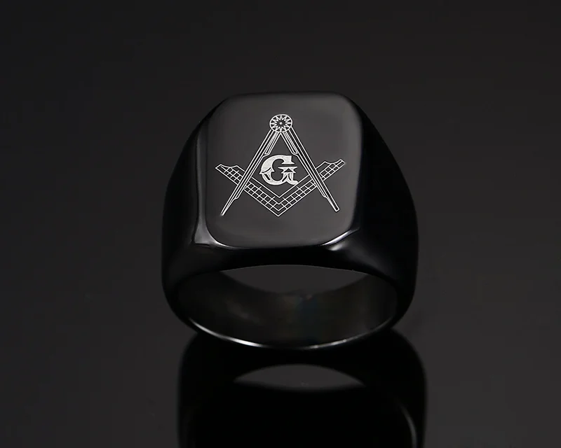 Masonic Ring Black Rings Stainless Steel Freemason Symbol G Templar Freemasonry Signet Anel Chevaliere Homme Alliance