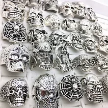 MIXMAX 30 шт. кольца в виде черепа мужские панк-рок серебряные металлические женские байкерские кольца в виде черепа Винтажные Ювелирные изделия Подарки Оптом оптом