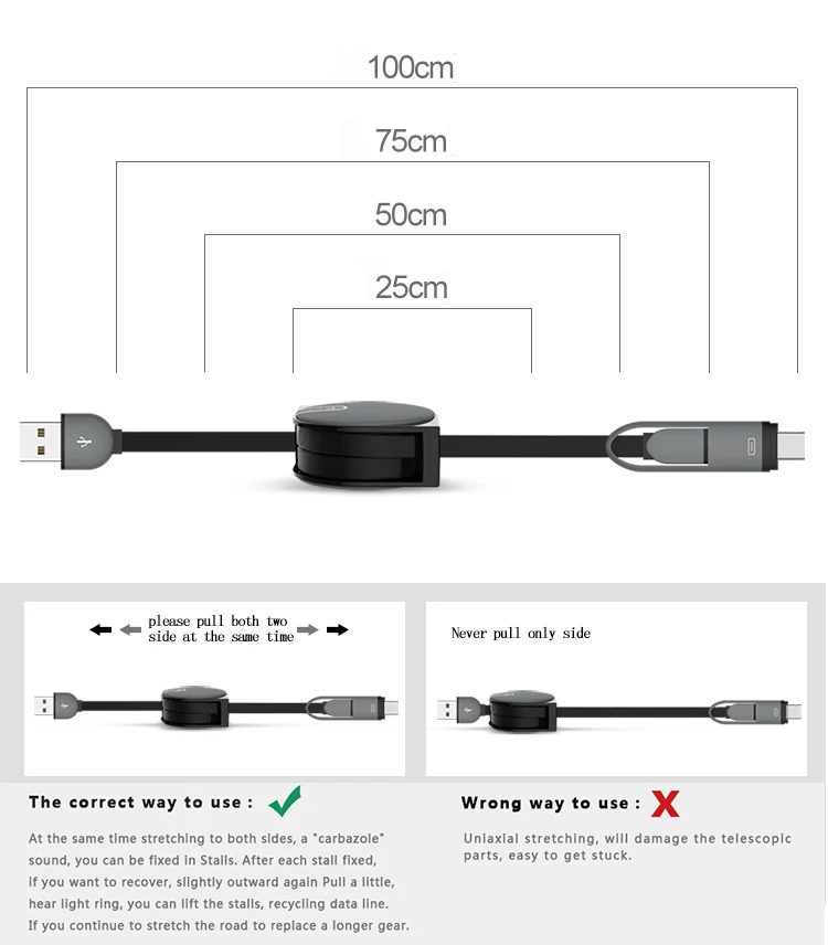 OATSBASF 2 в 1 порт типа C+ Micro USB кабель Android для samsung Xiaomi huawei Выдвижной зарядное устройство USB порт передачи данных 1 м